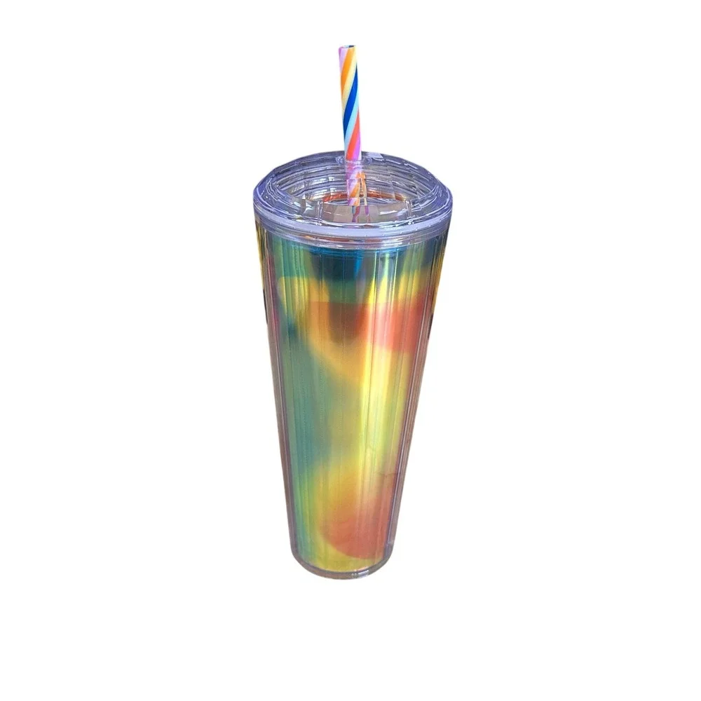 Starbucks Iridescent Oil Slick Venti 24oz Tumbler Ribbed Cold Cup with Straw NEW